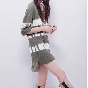 Free People We The Free | Green Canyon Wash Tie Dye Waffle Tunic Top Size Medium